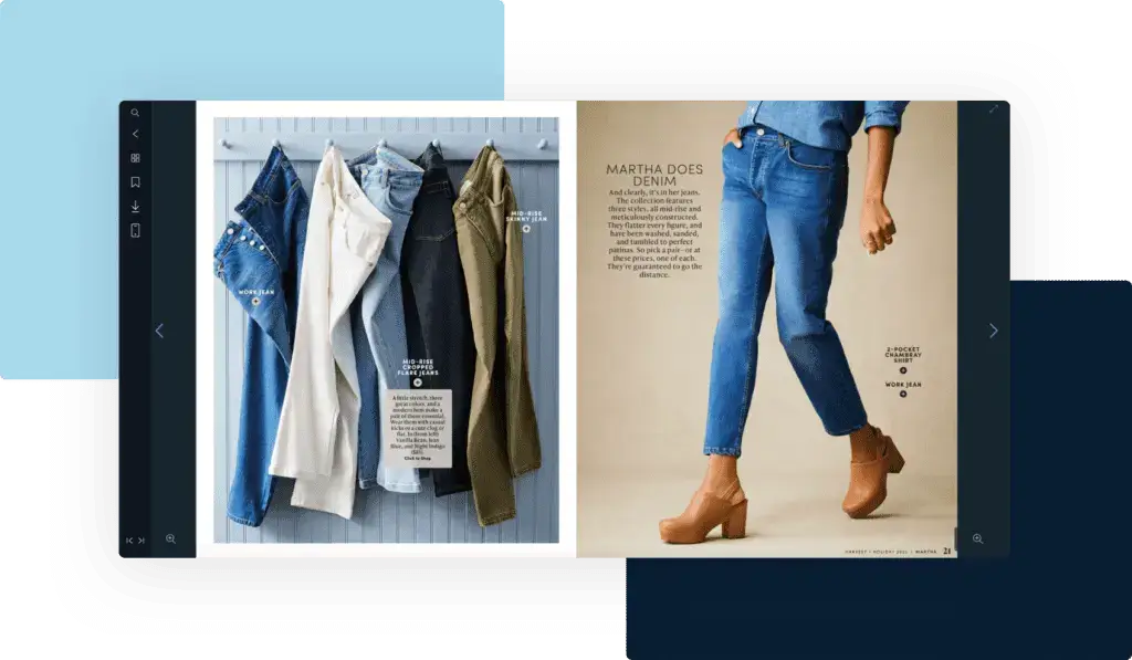 A selection of fashionable denim jeans and a model wearing chic denim, showcasing the versatility of denim in fashion.