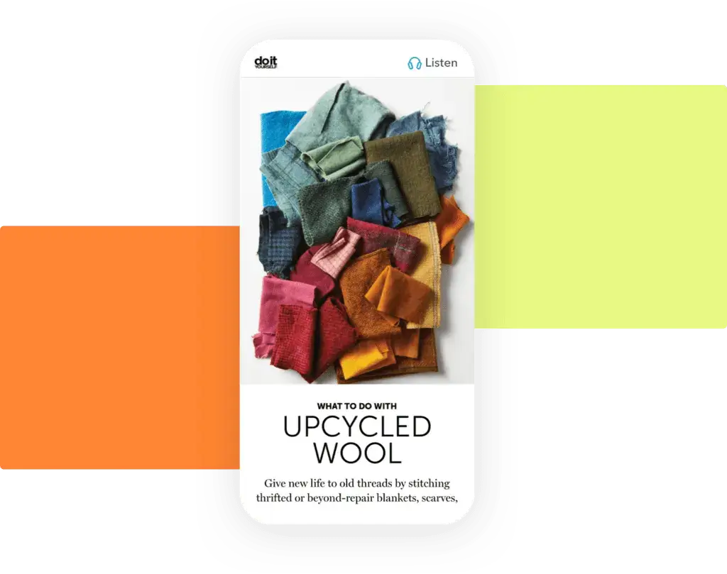 A colorful spread of upcycled wool fabrics featured in a digital magazine article, accessible on our eco-conscious content platform.