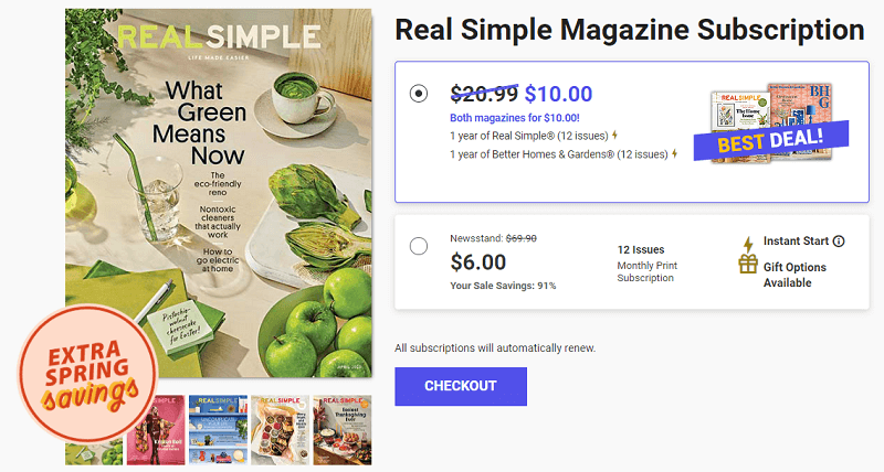 real simple magazine subscription order page