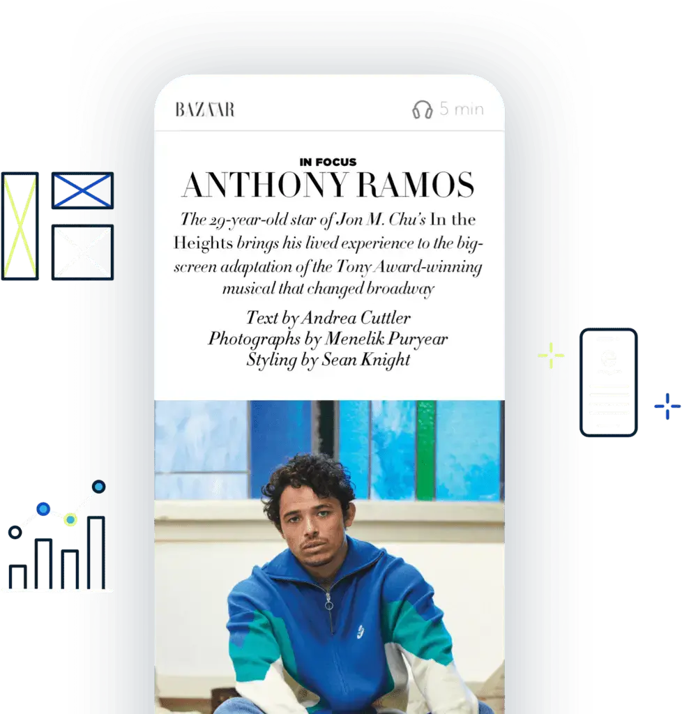 Digital rendition of BAZAAR Magazine's feature story on Anthony Ramos, illustrating the capabilities for publishers on our platform.