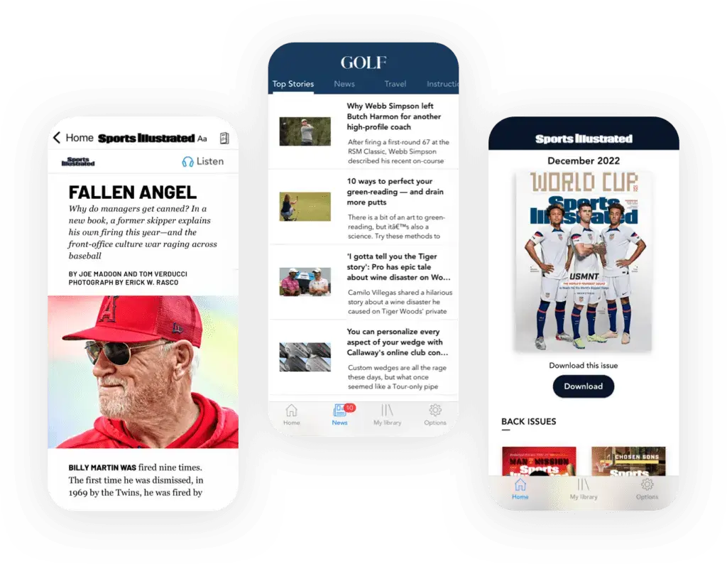 Sports Illustrated app interface featuring the World Cup edition, exemplifying digital publishing solutions for sports content providers.